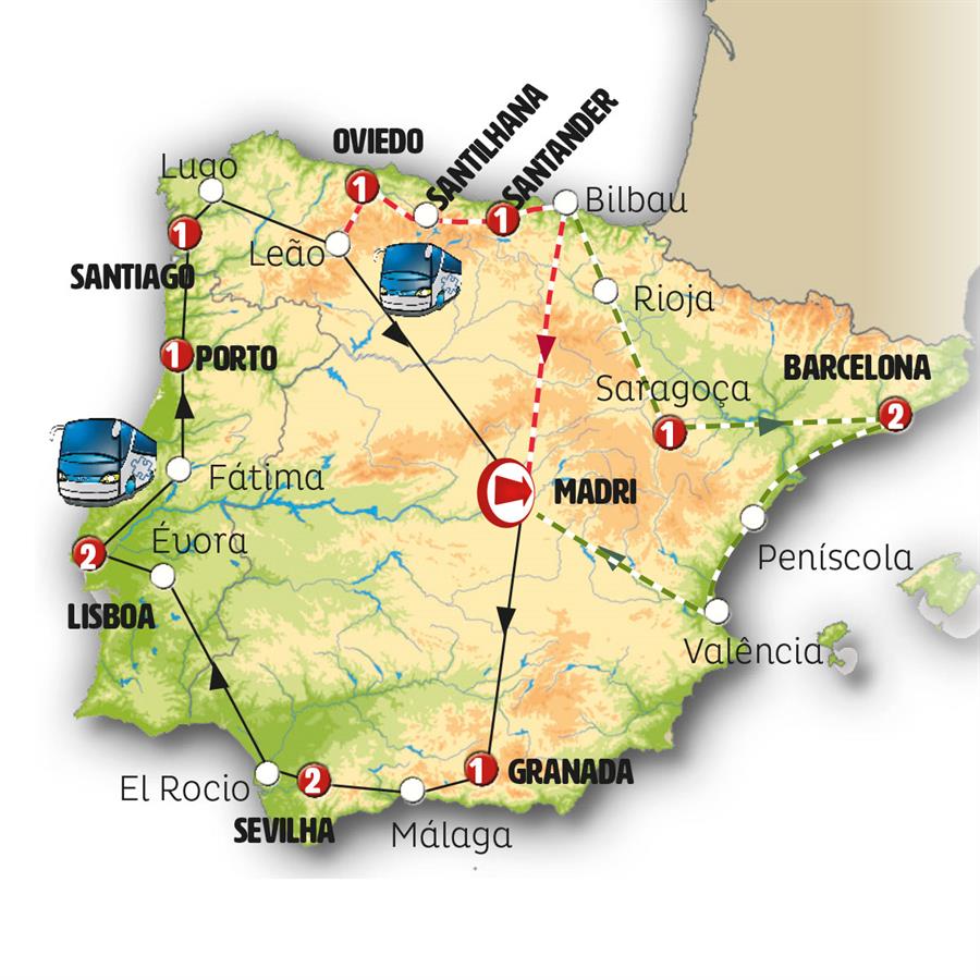 Mapa do roteiro Ronda Ibérica com Madri