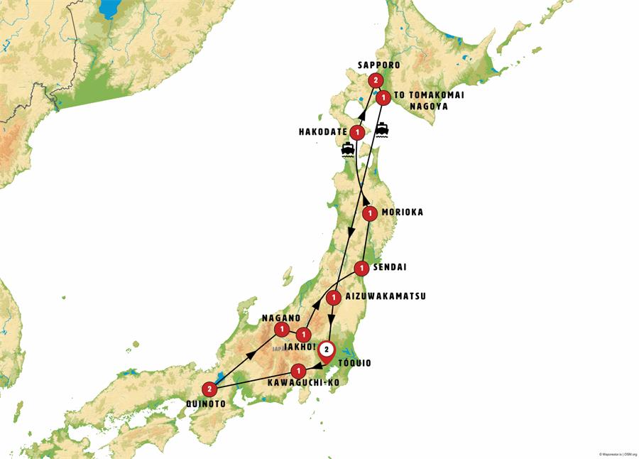 Mapa do roteiro Descobre o Japão